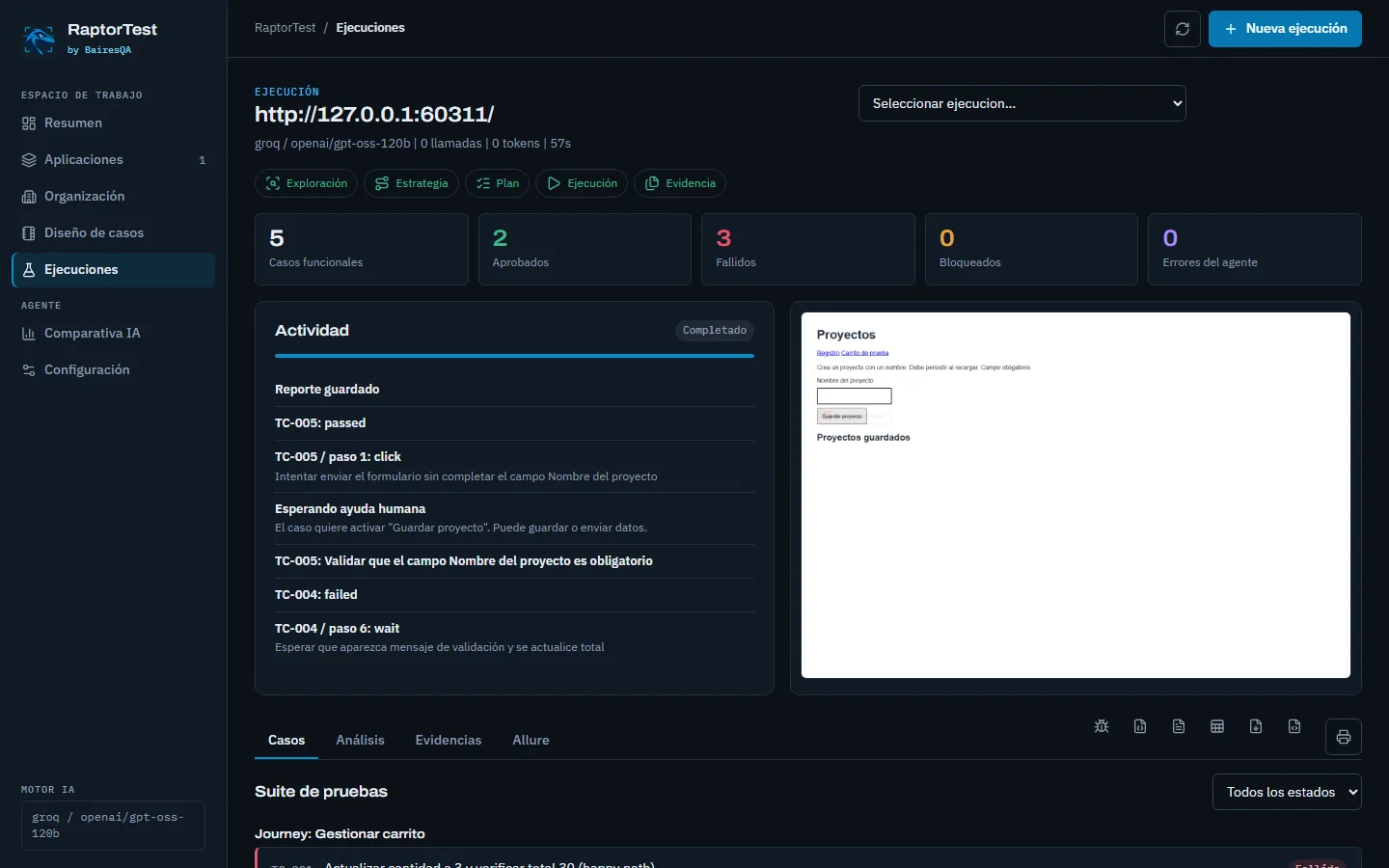 Resultado de una regresión con 0 llamadas de IA